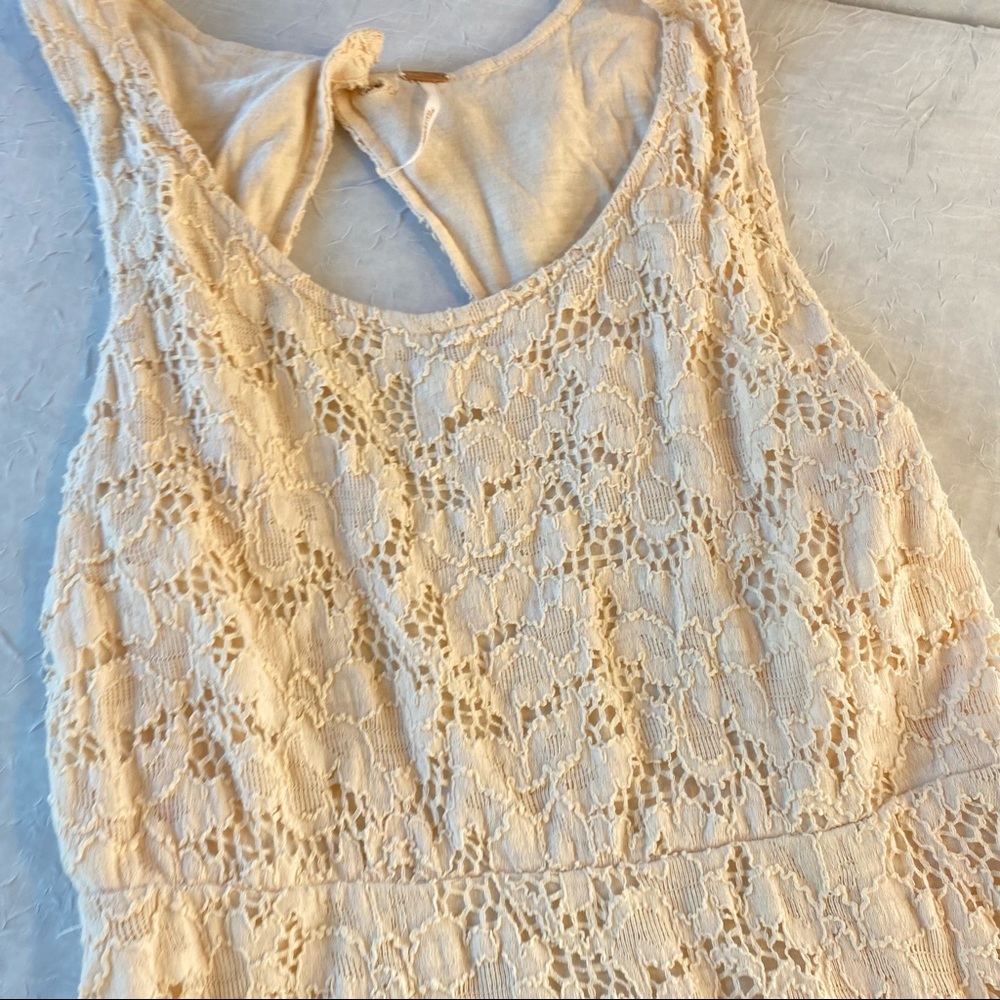 Free People Cream / Off White Lace Open Back Boho Chic mini Dress Size Small - Picture 6 of 12